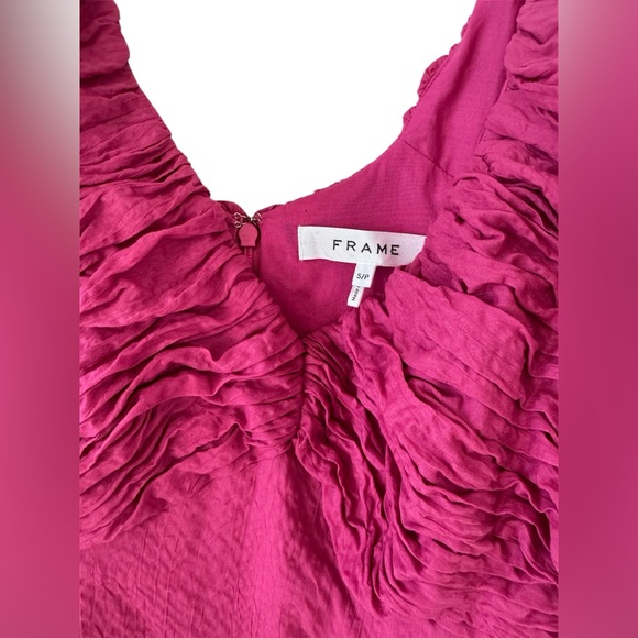 FRAME Pintucked Midi Dress with Puff Sleeves Fuschia Pink size Small - Picture 10 of 12